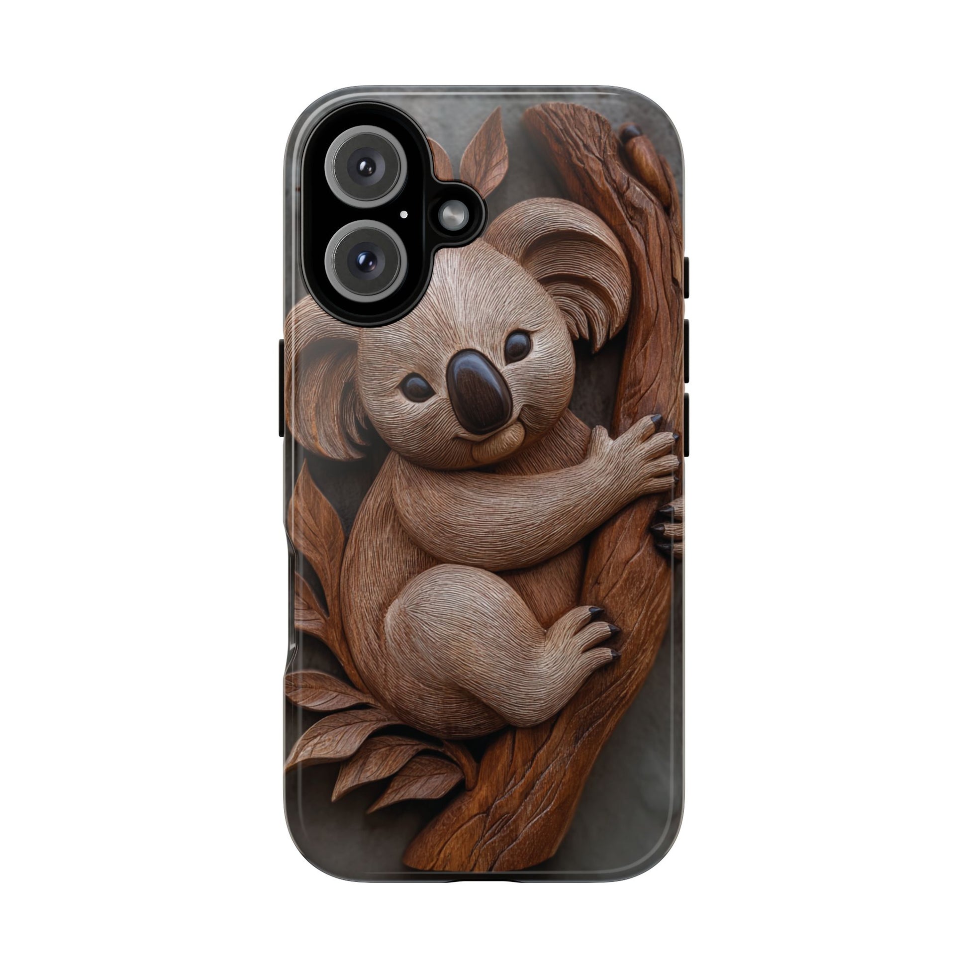 Wood Effect Koala Phone Case with Minimalist Wildlife Design, Tough Protection for iPhone, Samsung, and Pixel, Australian Animal Phone Cover