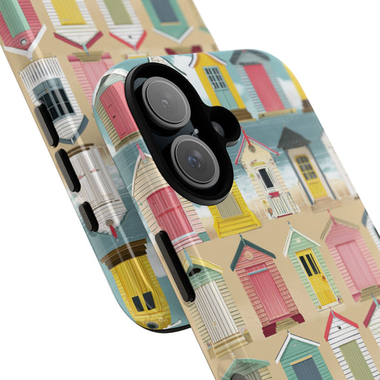 Bespoke Phone Case with Colourful Beach Huts - Art Naive English Seaside Summer Design for iPhone, Samsung & Pixel, Tough Beach Phone Cover