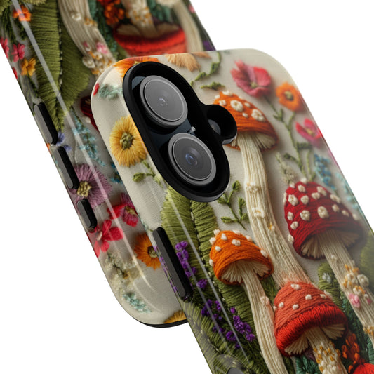 3D Mushroom Cottagecore Phone Case, Embroidered-Effect Design, Tough Whimsical Cover for iPhone Samsung Pixel, Quirky Gift For Her