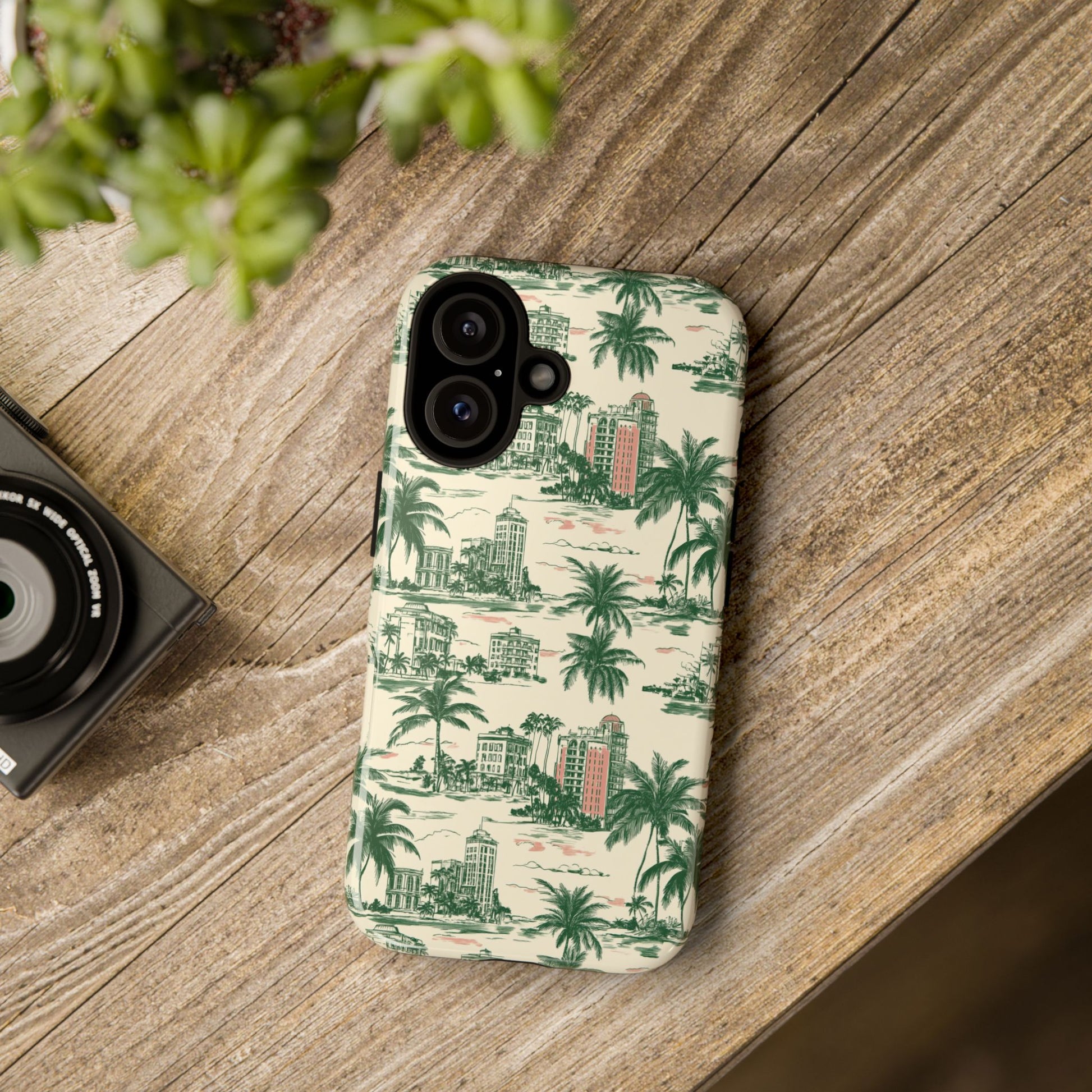 Miami Beach Art Deco Palm Tree Phone Case, Retro Summer Vibe for iPhone, Samsung & Pixel Models, iPhone Summer Case, Tech Gift Idea for Her
