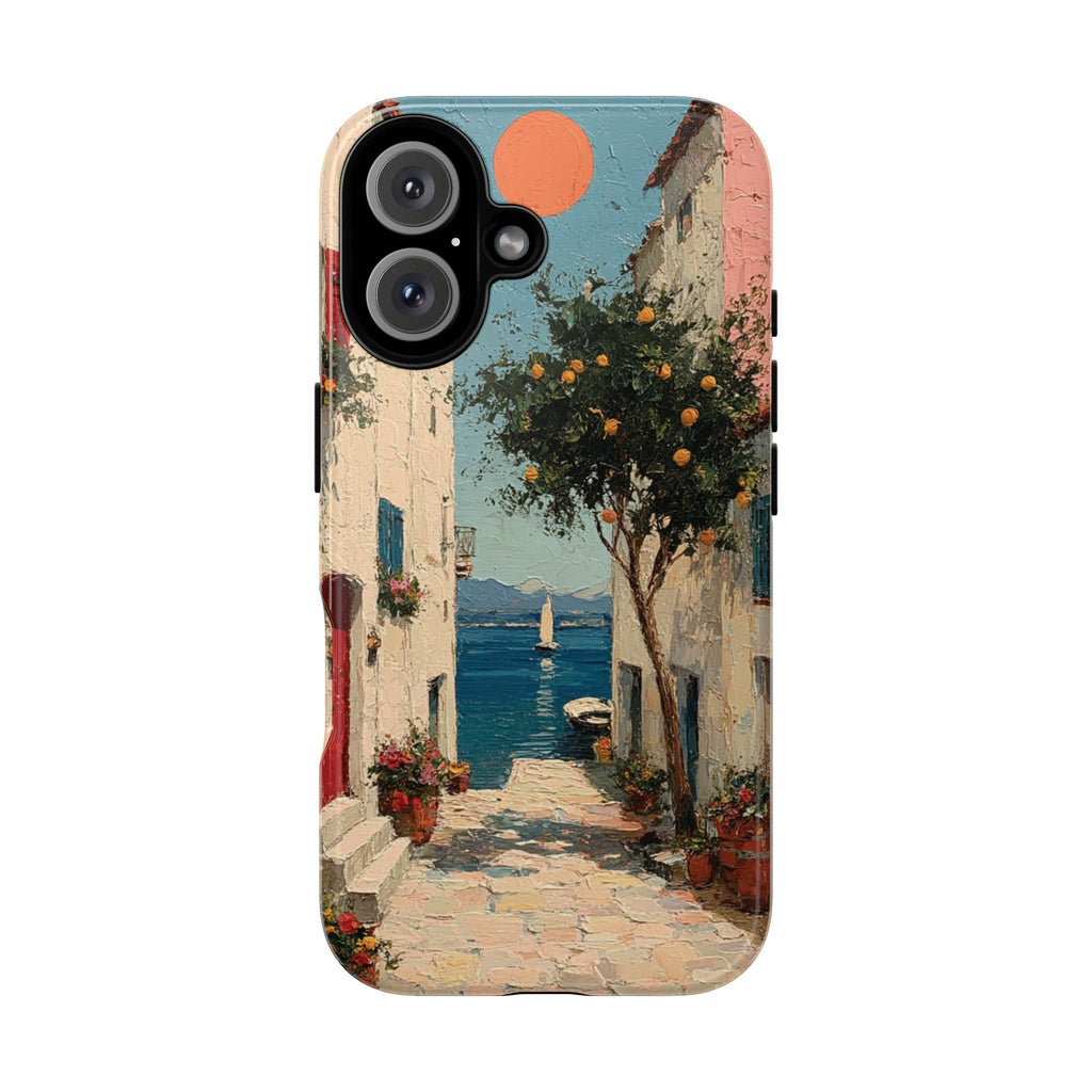 Mediterranean Street Phone Case, Elegant Coastal Art Print for iPhone Samsung & Pixel, Italian Summer Aesthetic, Amalfi Art Phone Cover,