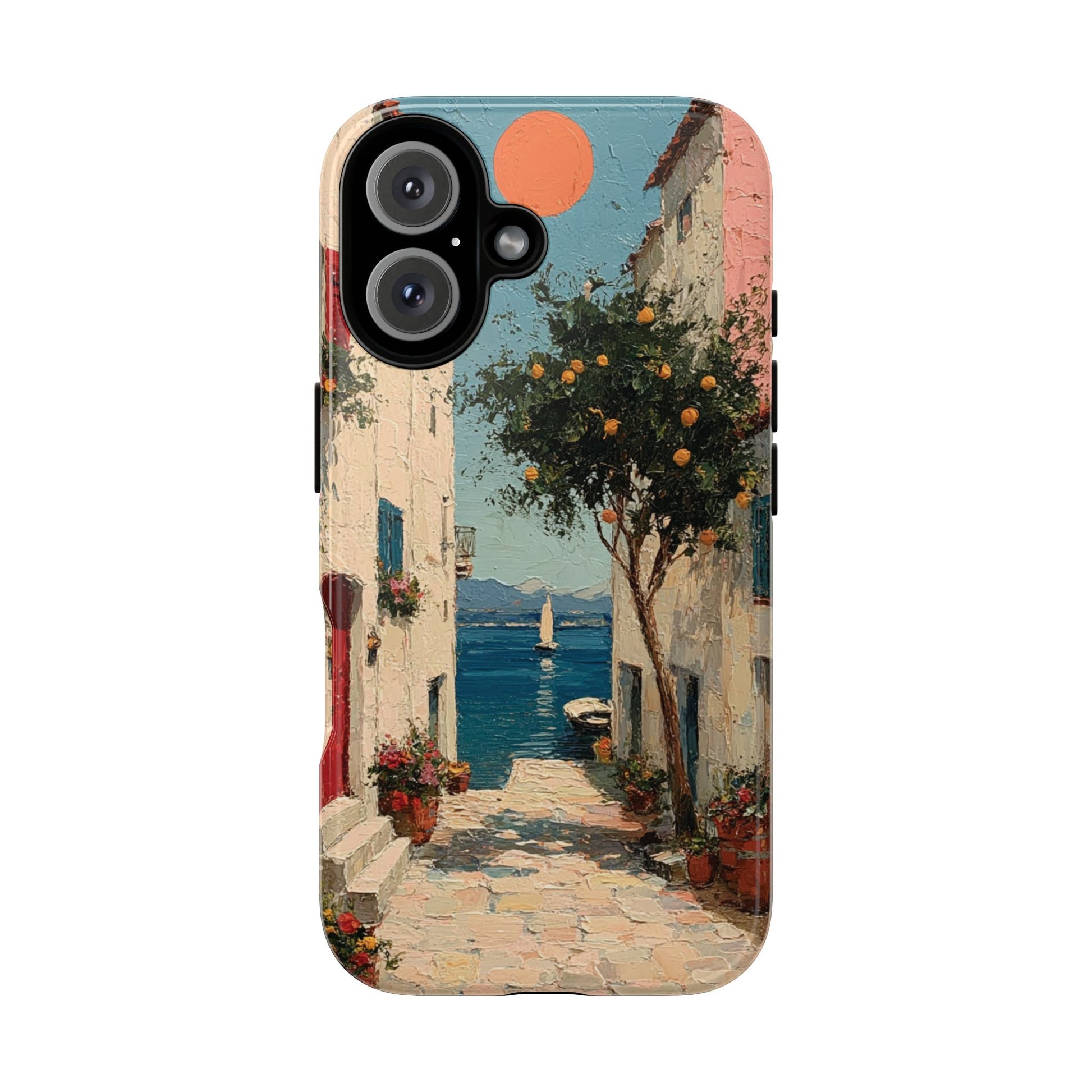 Mediterranean Street Phone Case, Elegant Coastal Art Print for iPhone Samsung & Pixel, Italian Summer Aesthetic, Amalfi Art Phone Cover,