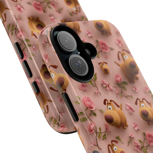 3D Cartoon Dogs with 3D Roses Phone Case, Cute and Durable for Dog Lovers, Compatible with iPhone, Samsung & Pixel Devices, Girly Tech Gift