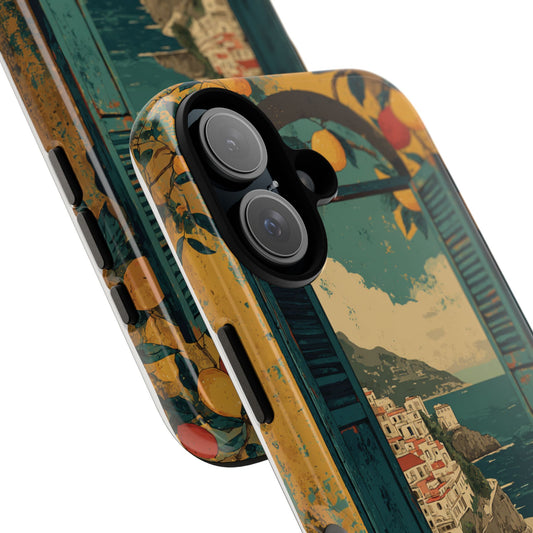 Amalfi Coast Window Phone Case with Rustic Shutters, Lemons & Flowers, Artistic Italian Design for iPhone Samsung Pixel, Summer iPhone Case