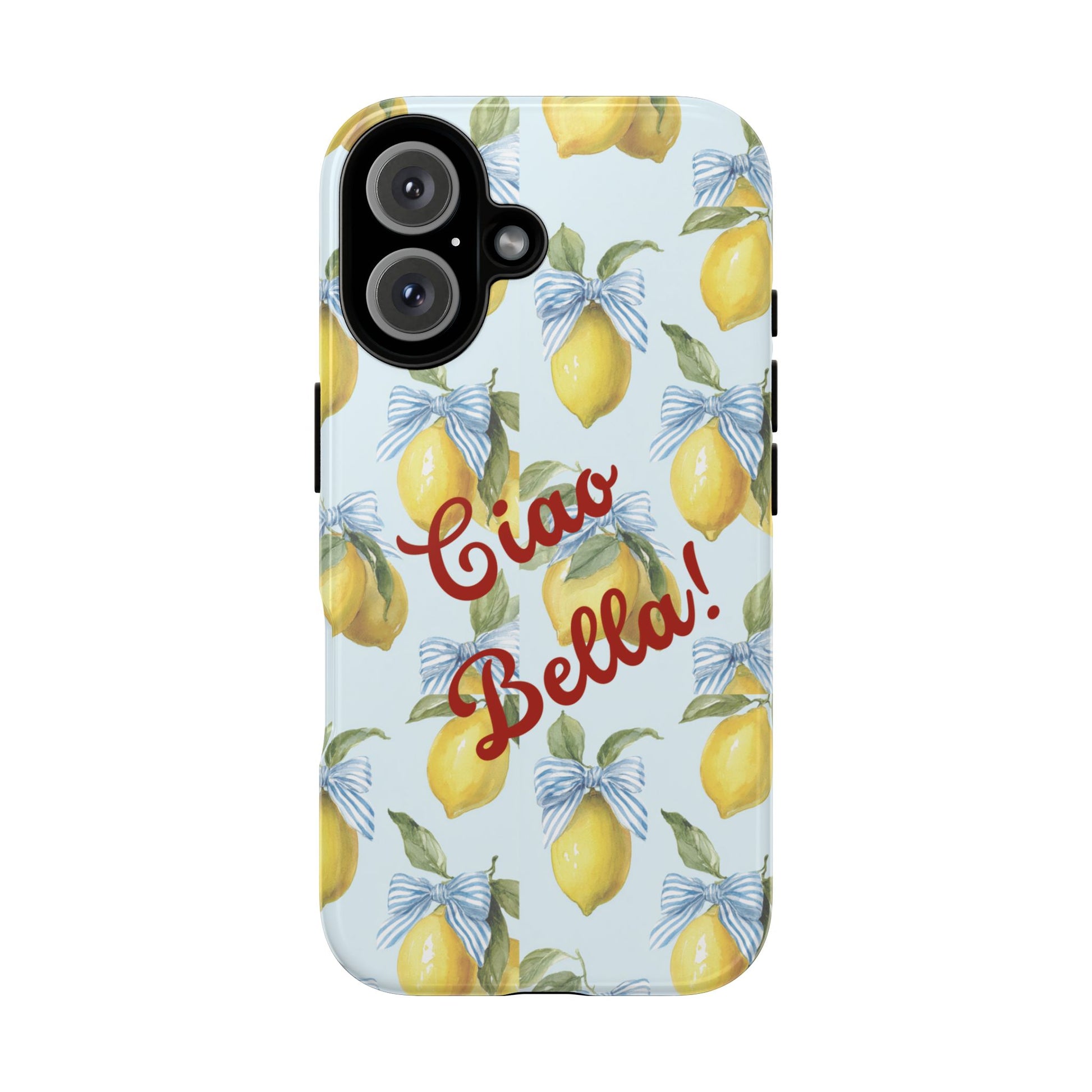 Ciao Bella Phone Case, Italian-Inspired Summer Design, Amalfi Case with Lemons and Bows, Protective and Stylish for iPhone, Samsung & Pixel