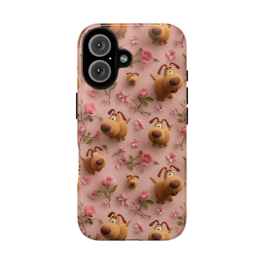 3D Cartoon Dogs with 3D Roses Phone Case, Cute and Durable for Dog Lovers, Compatible with iPhone, Samsung & Pixel Devices, Girly Tech Gift