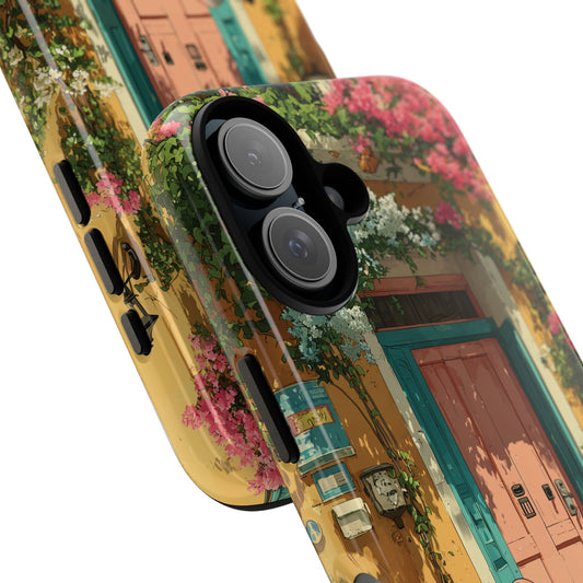 Charming Italian Phone Case with Vintage Scooter & Blooming Florals, Summer Aesthetic for iPhone Samsung Pixel Devices, Ghibli-Style Case