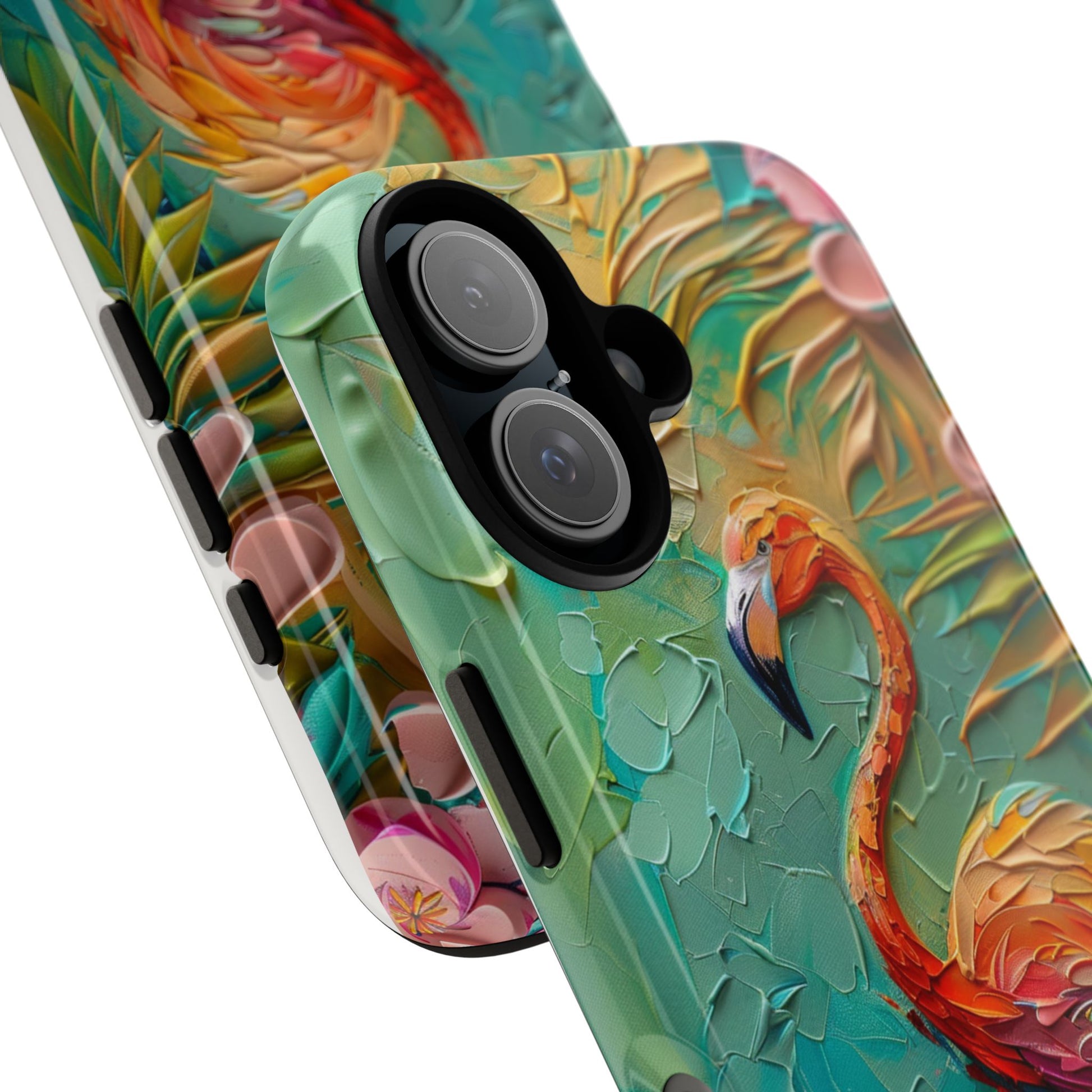 Flamingo Oil Painting Phone Case, Brush-Stroke Art Design, Tough Durable Cover, Fits iPhone Samsung Pixel, Artistic Gift Idea for Her
