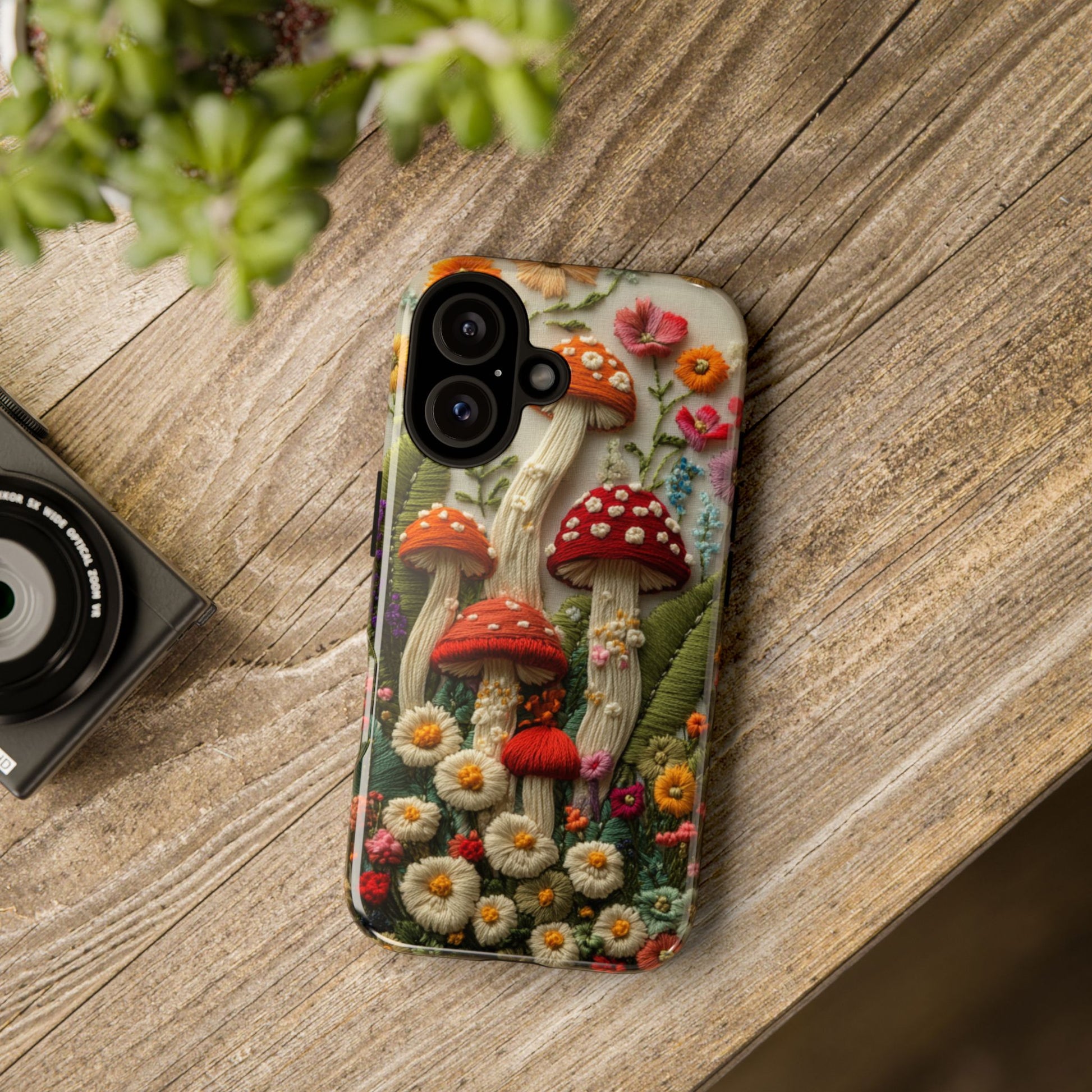 3D Mushroom Cottagecore Phone Case, Embroidered-Effect Design, Tough Whimsical Cover for iPhone Samsung Pixel, Quirky Gift For Her