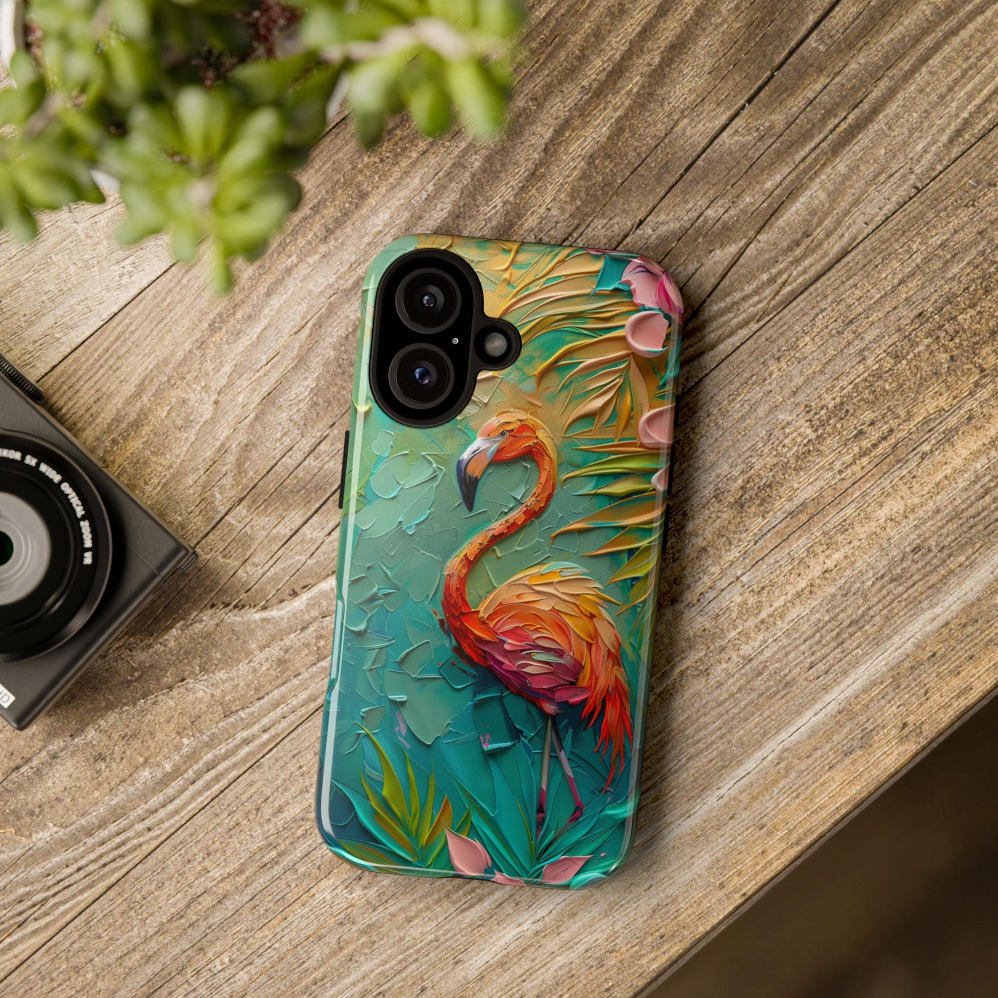 Flamingo Oil Painting Phone Case, Brush-Stroke Art Design, Tough Durable Cover, Fits iPhone Samsung Pixel, Artistic Gift Idea for Her