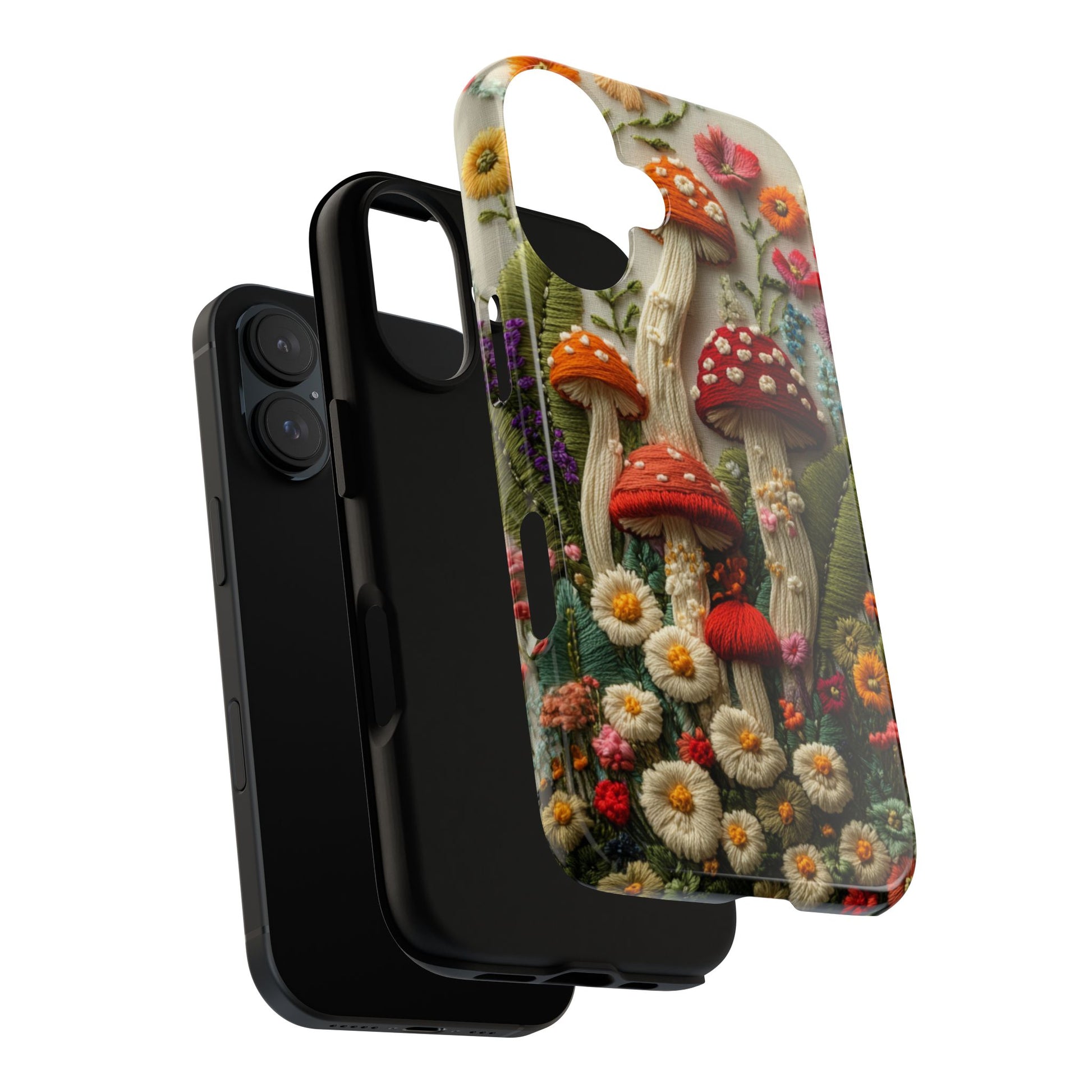 3D Mushroom Cottagecore Phone Case, Embroidered-Effect Design, Tough Whimsical Cover for iPhone Samsung Pixel, Quirky Gift For Her