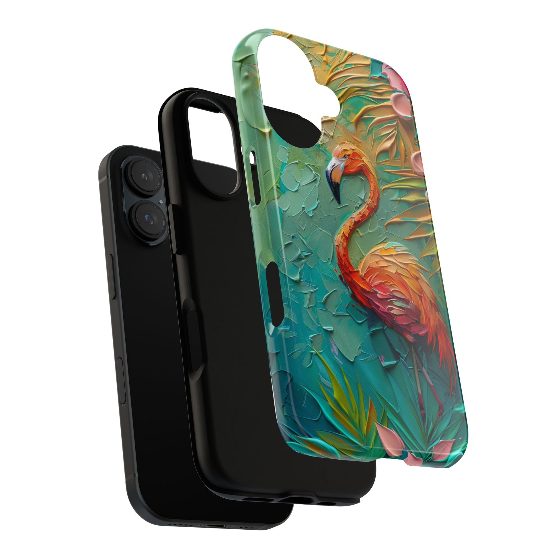 Flamingo Oil Painting Phone Case, Brush-Stroke Art Design, Tough Durable Cover, Fits iPhone Samsung Pixel, Artistic Gift Idea for Her
