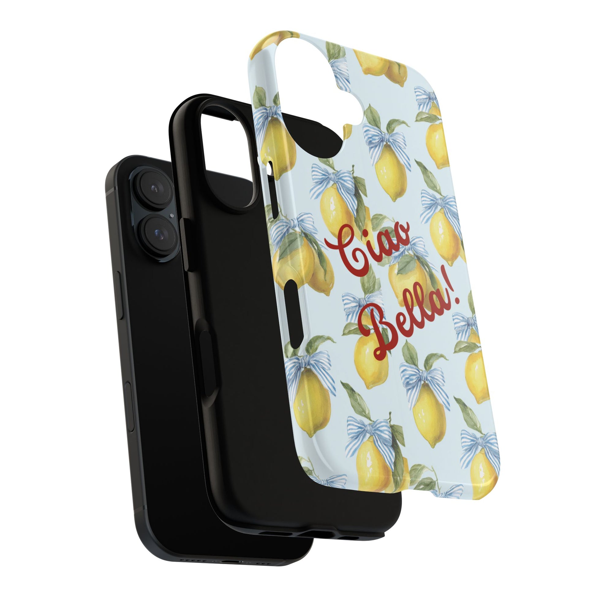 Ciao Bella Phone Case, Italian-Inspired Summer Design, Amalfi Case with Lemons and Bows, Protective and Stylish for iPhone, Samsung & Pixel
