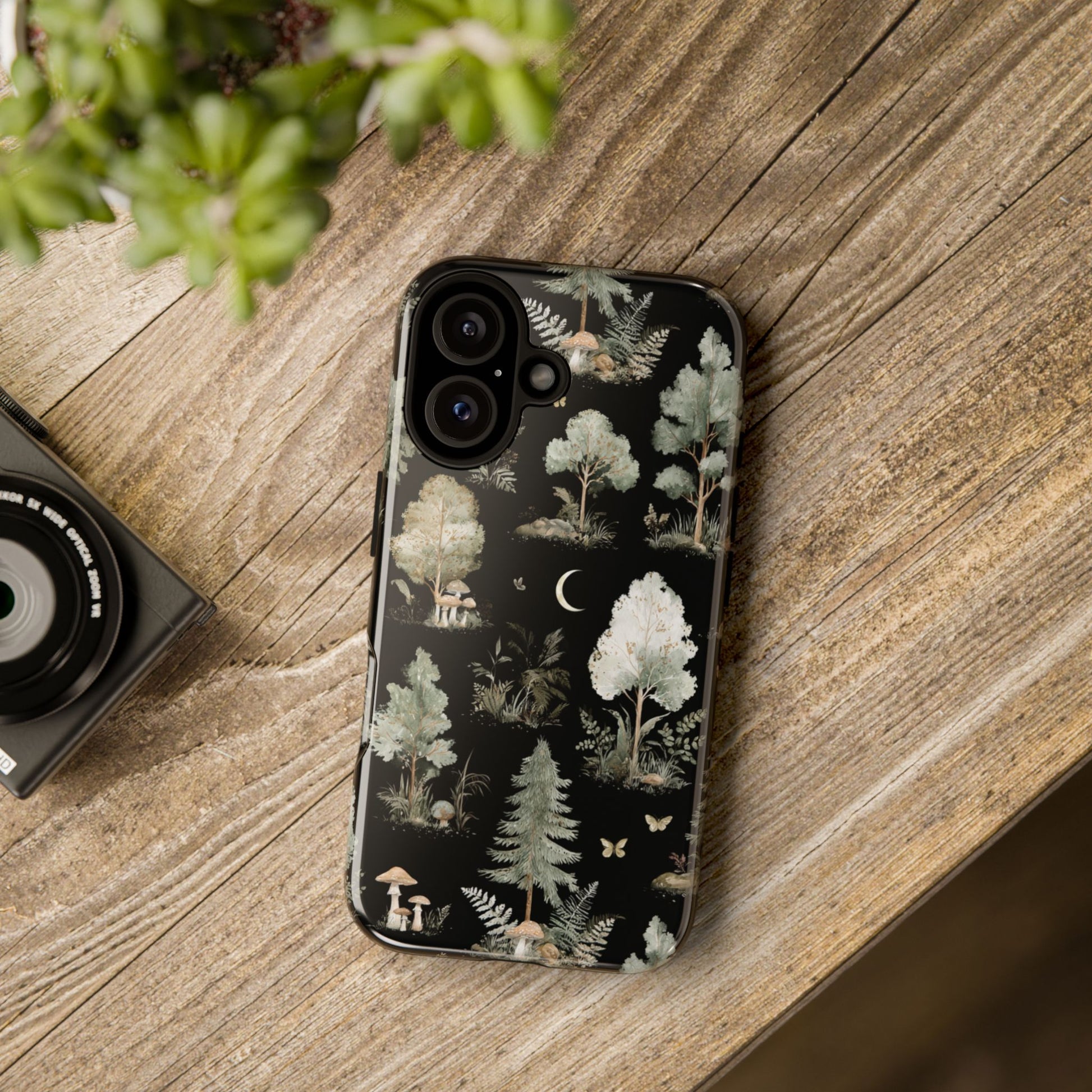 Enchanted Forest Phone Case with Watercolor Trees, Ferns, Mushrooms - Gothic Nature Art for iPhone Samsung Pixel, Gothic Cottagecore Case