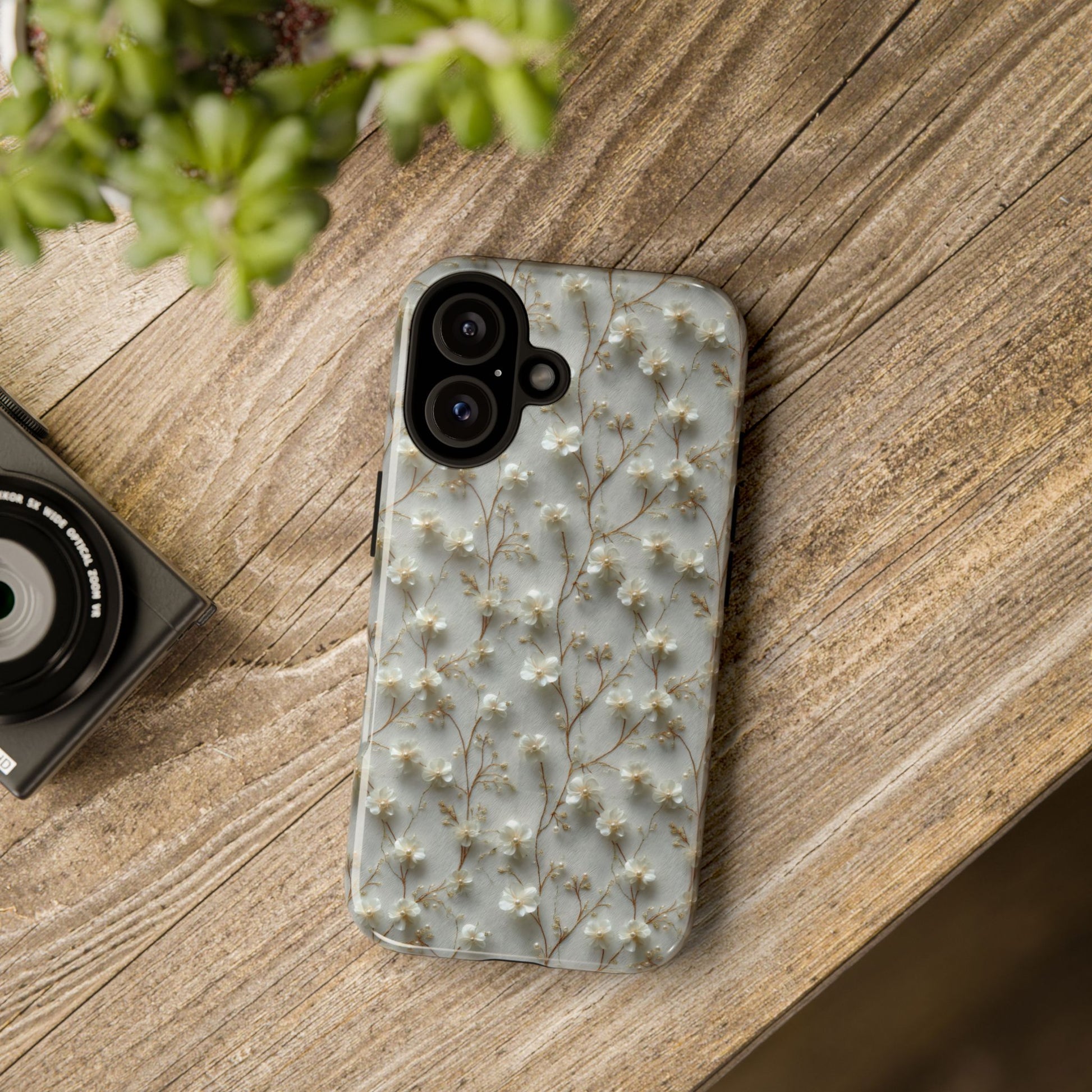 Elegant Floral Pearl Phone Case with Vintage Charm - Delicate White Pattern, Bridal Theme Case,. Tough & Durable, Fits iPhone Samsung Pixel