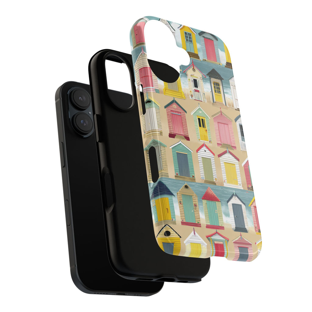 Bespoke Phone Case with Colourful Beach Huts - Art Naive English Seaside Summer Design for iPhone, Samsung & Pixel, Tough Beach Phone Cover