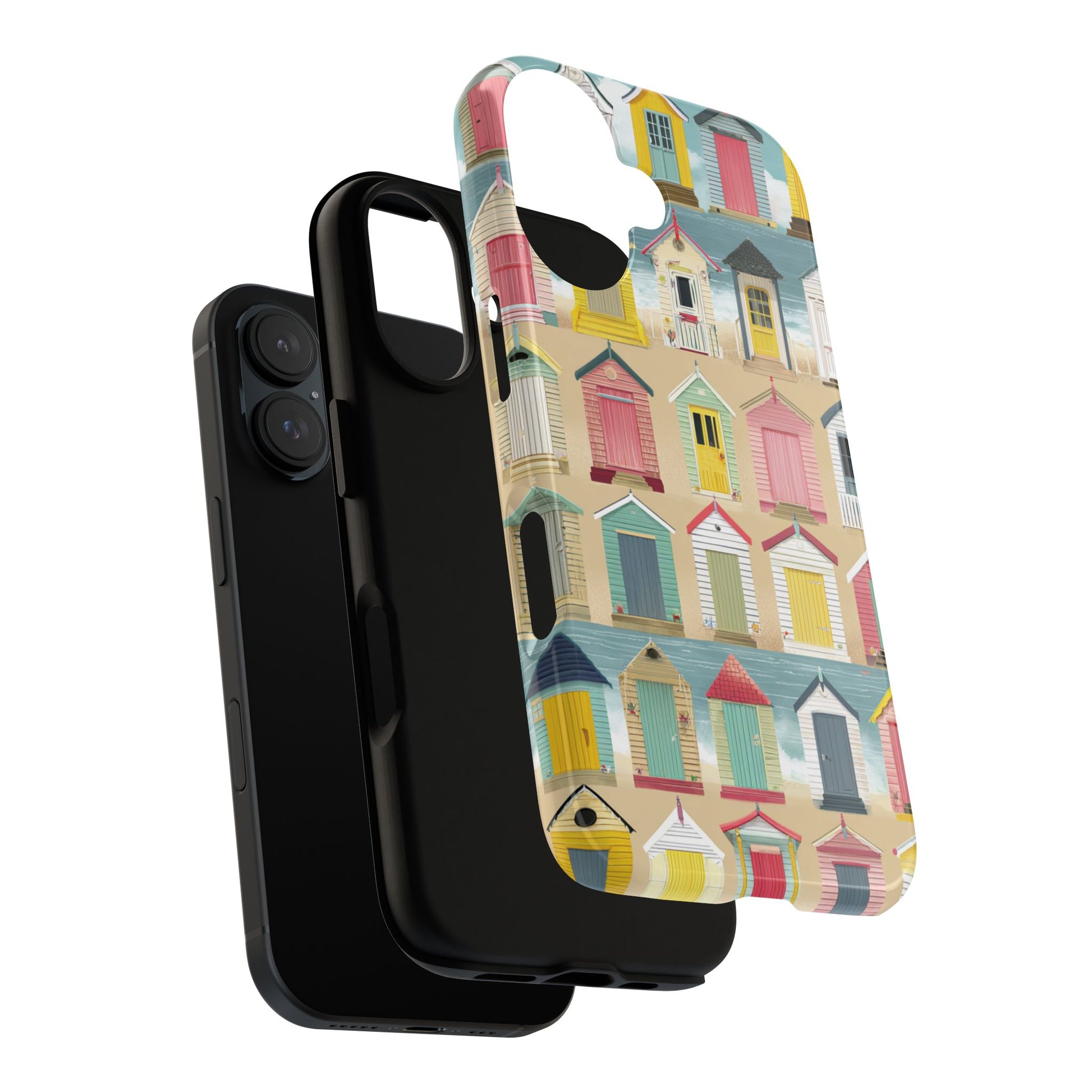 Bespoke Phone Case with Colourful Beach Huts - Art Naive English Seaside Summer Design for iPhone, Samsung & Pixel, Tough Beach Phone Cover