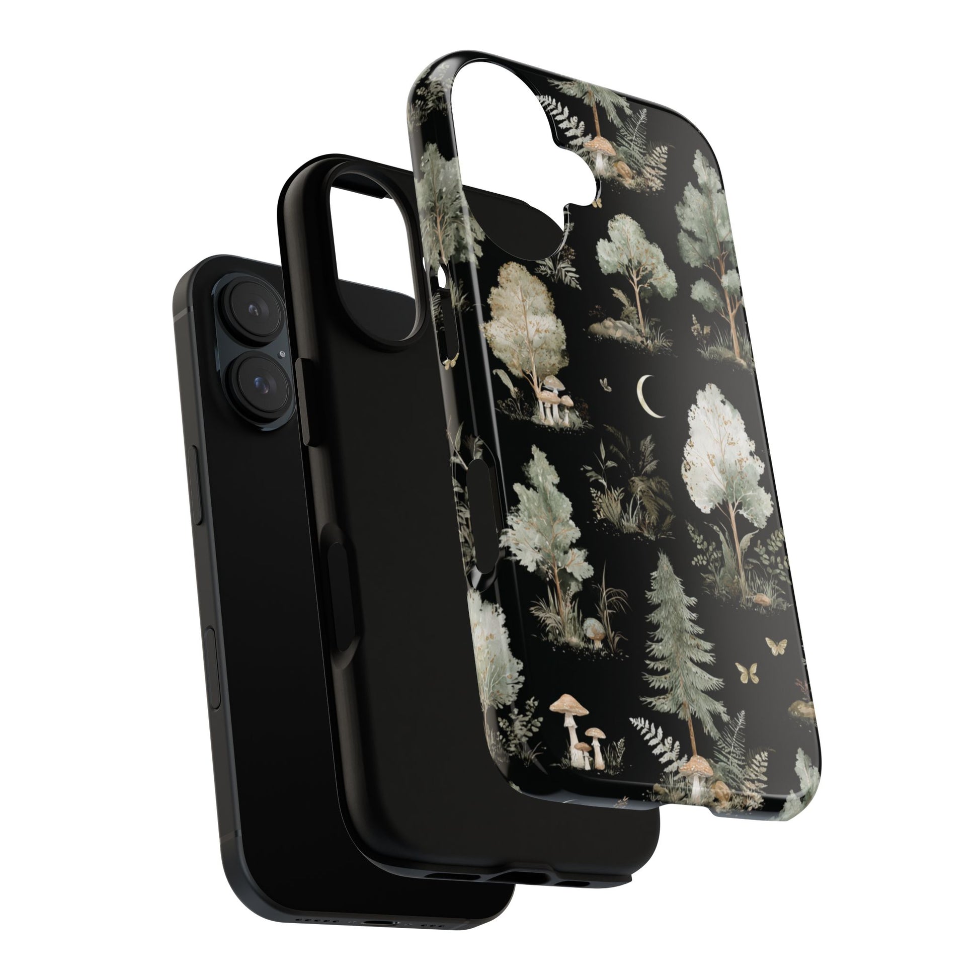 Enchanted Forest Phone Case with Watercolor Trees, Ferns, Mushrooms - Gothic Nature Art for iPhone Samsung Pixel, Gothic Cottagecore Case