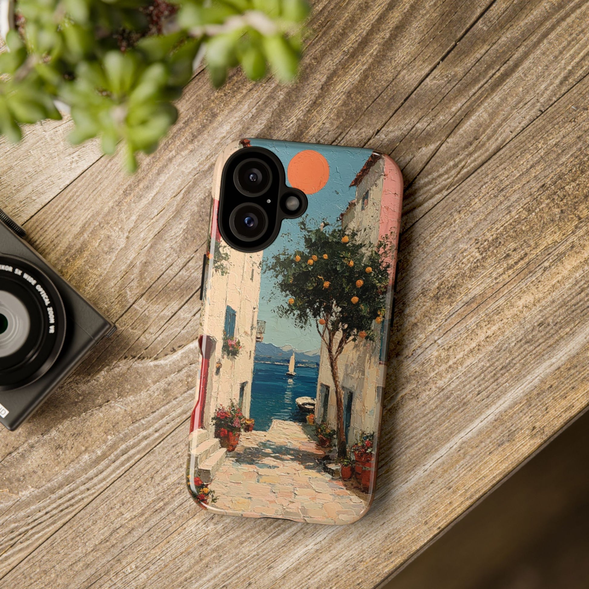 Mediterranean Street Phone Case, Elegant Coastal Art Print for iPhone Samsung & Pixel, Italian Summer Aesthetic, Amalfi Art Phone Cover,