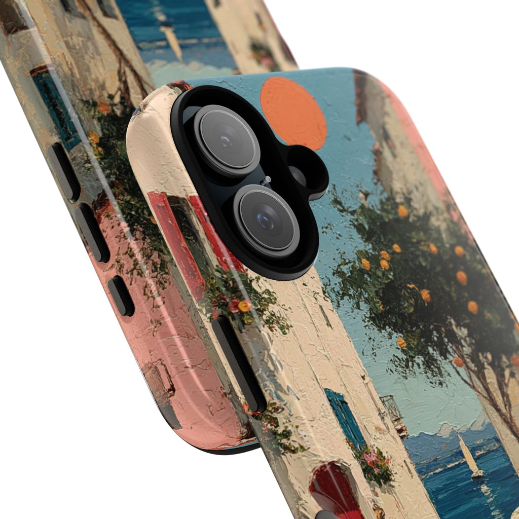 Mediterranean Street Phone Case, Elegant Coastal Art Print for iPhone Samsung & Pixel, Italian Summer Aesthetic, Amalfi Art Phone Cover,