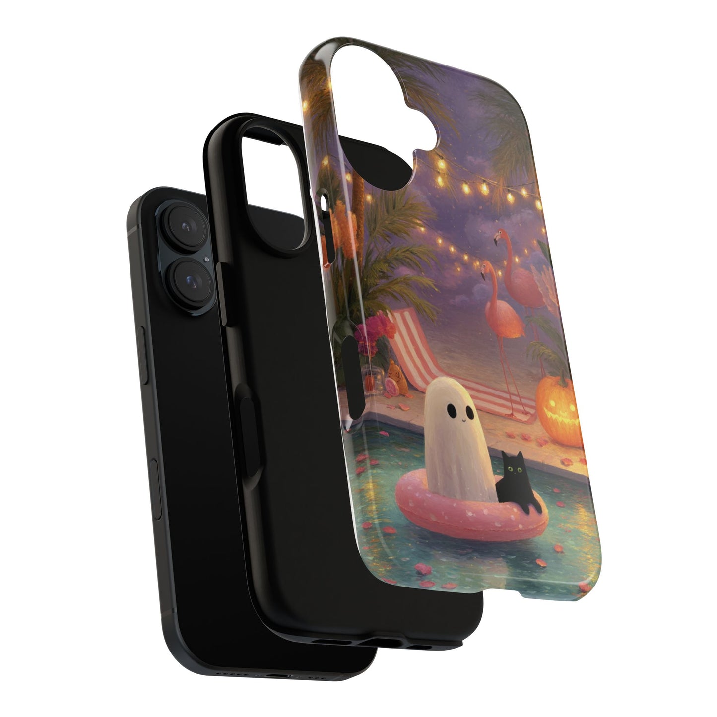 Cute Summerween Ghost Phone Case with Poolside Halloween Vibes in Oil Art Style, Tough Case for iPhone, Samsung & Pixel, Quirky Gift for Her