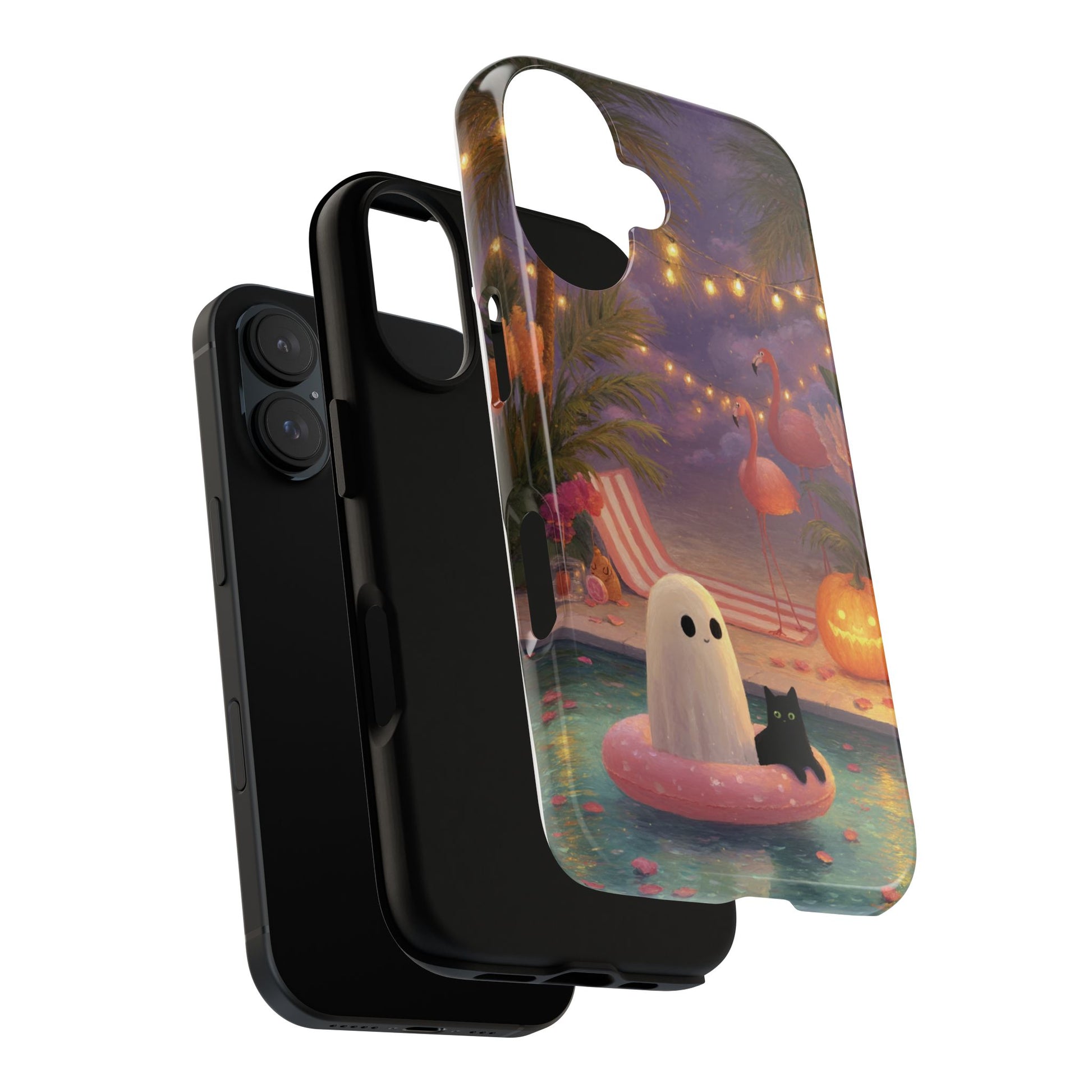Cute Summerween Ghost Phone Case with Poolside Halloween Vibes in Oil Art Style, Tough Case for iPhone, Samsung & Pixel, Quirky Gift for Her
