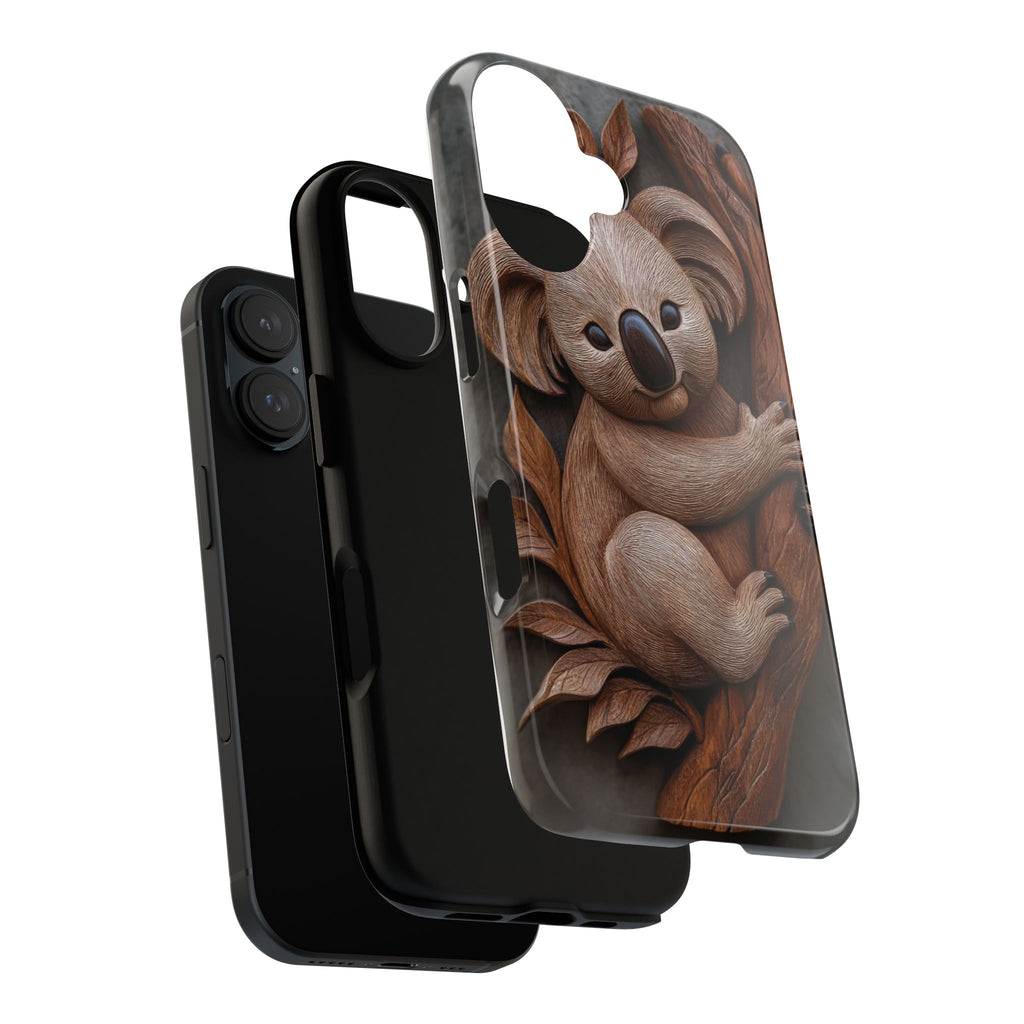 Wood Effect Koala Phone Case with Minimalist Wildlife Design, Tough Protection for iPhone, Samsung, and Pixel, Australian Animal Phone Cover