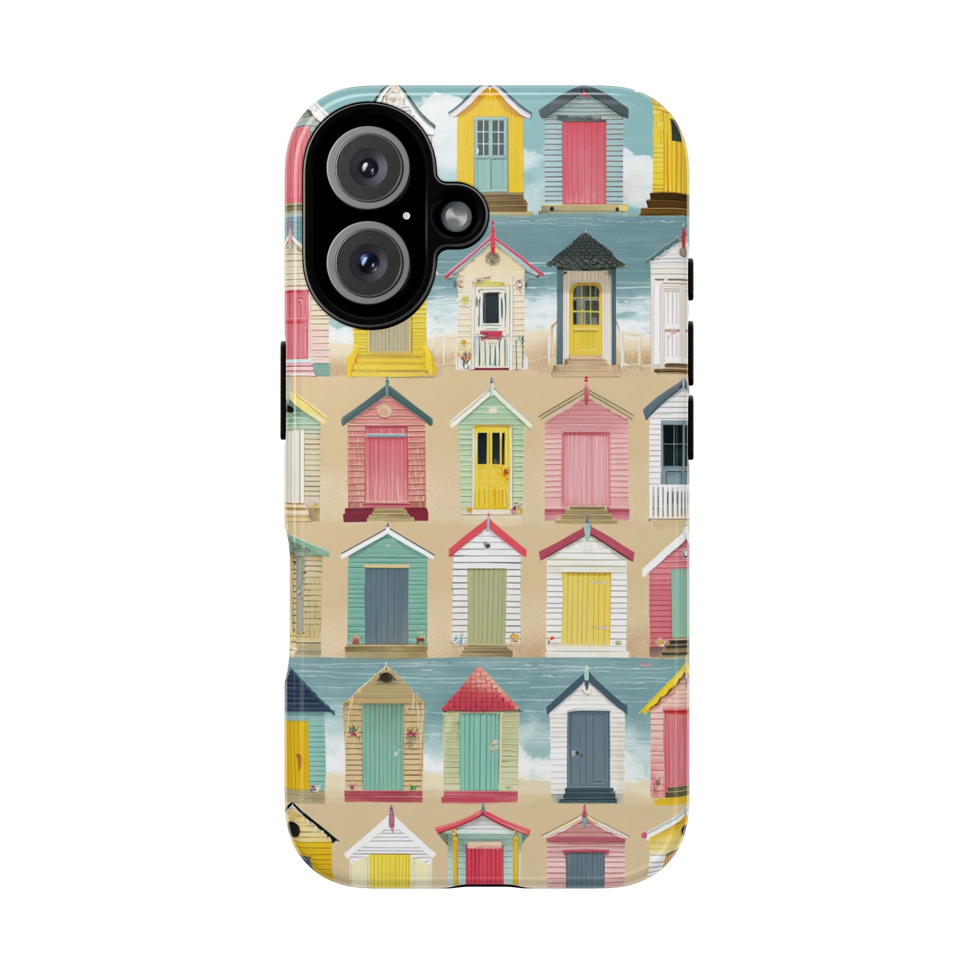 Bespoke Phone Case with Colourful Beach Huts - Art Naive English Seaside Summer Design for iPhone, Samsung & Pixel, Tough Beach Phone Cover