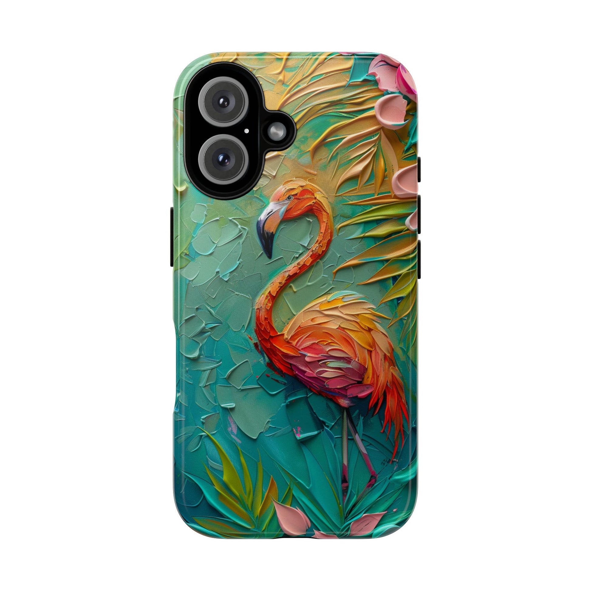Flamingo Oil Painting Phone Case, Brush-Stroke Art Design, Tough Durable Cover, Fits iPhone Samsung Pixel, Artistic Gift Idea for Her