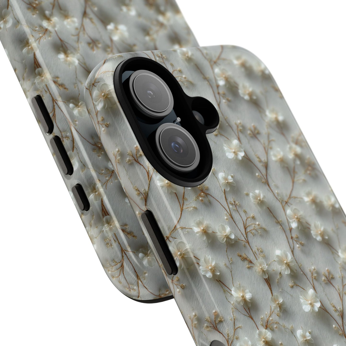 Elegant Floral Pearl Phone Case with Vintage Charm - Delicate White Pattern, Bridal Theme Case,. Tough & Durable, Fits iPhone Samsung Pixel