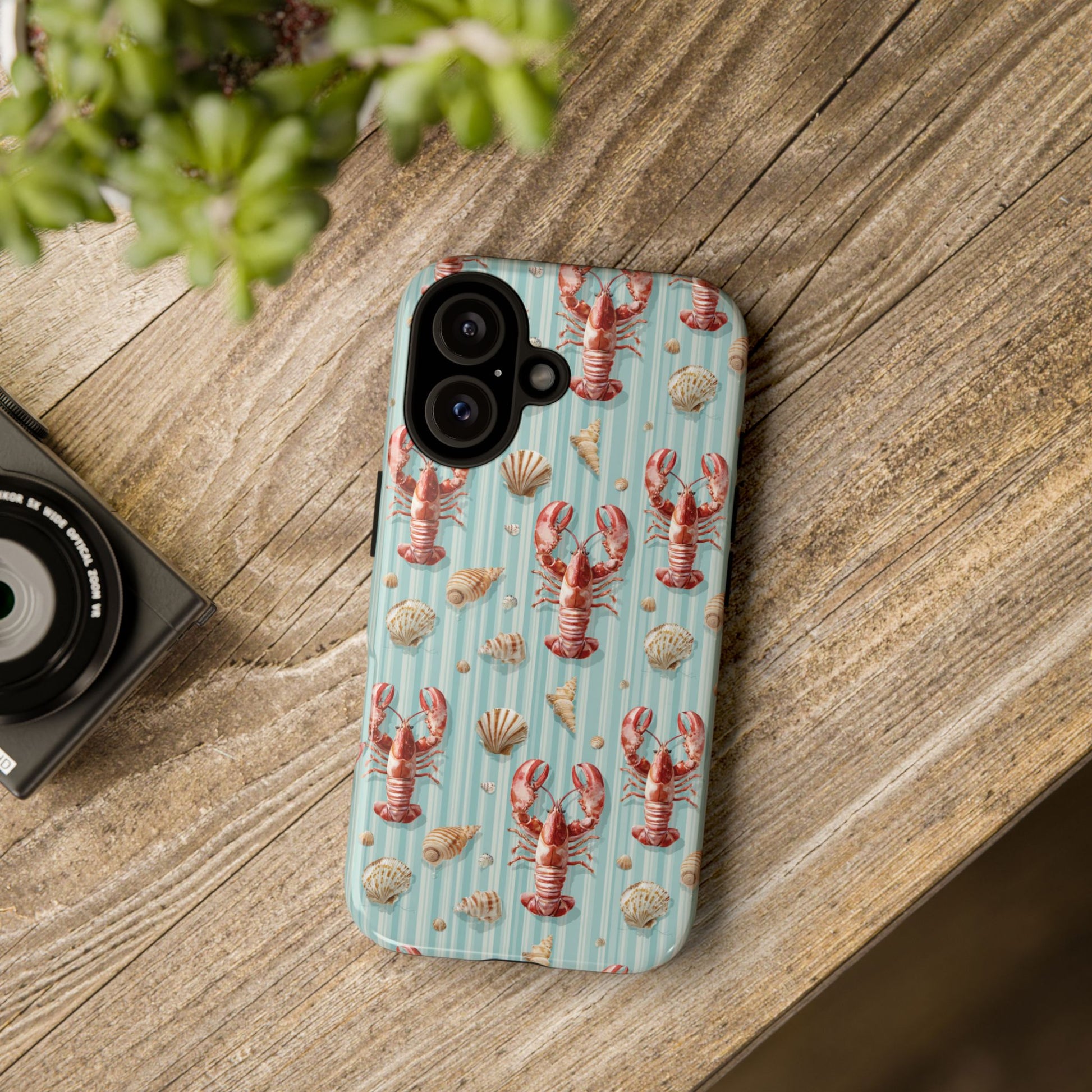 Phone Case, Watercolour Lobster Pattern Tough Case, Trendy Summer Theme Design for iPhone Samsung Pixel, Durable and Protective, Coastal