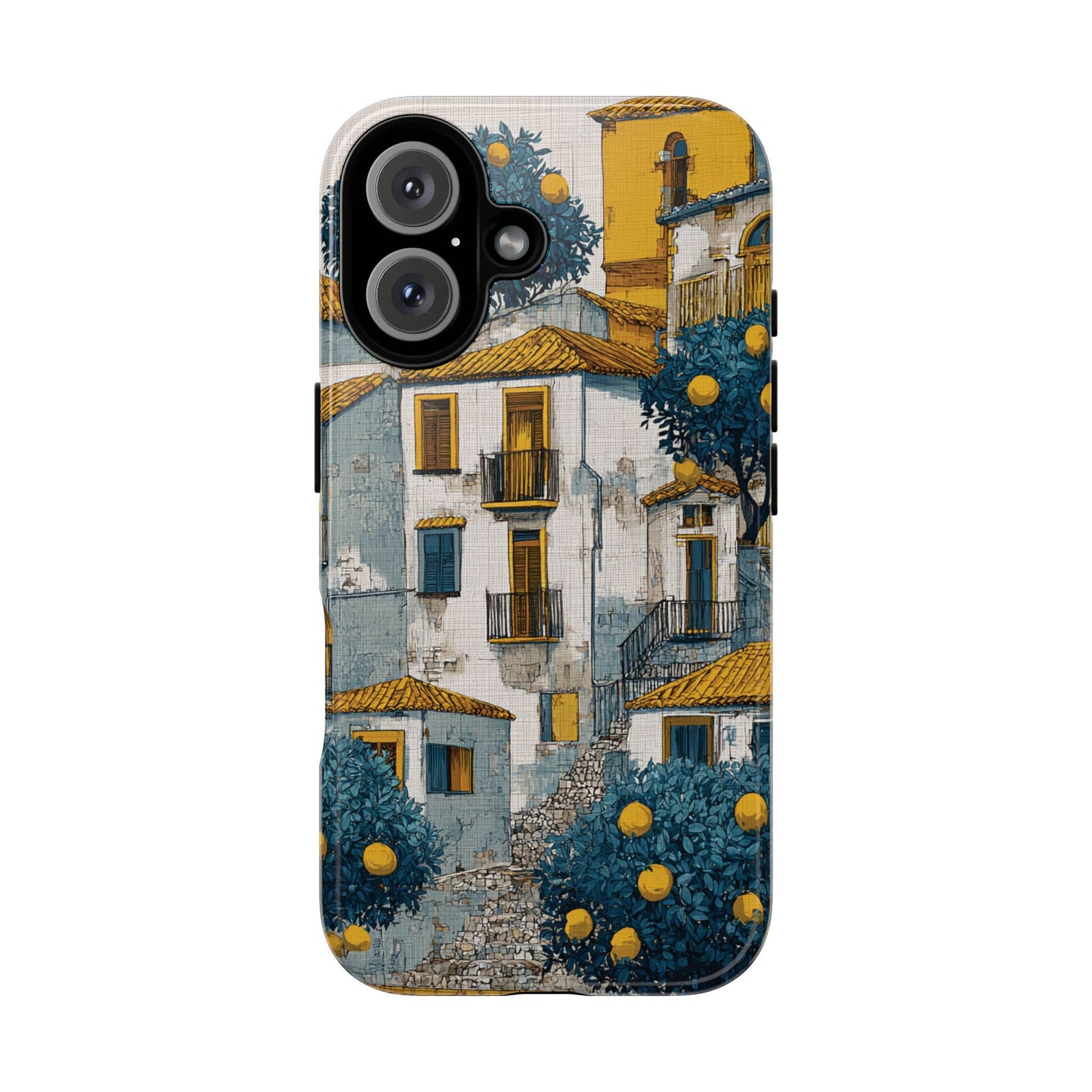 Artistic Amalfi Coast Lemon Tree Phone Case, Mediterranean Style Durable Cover for iPhone, Samsung & Pixel Models, Italian Summer Aesthetic