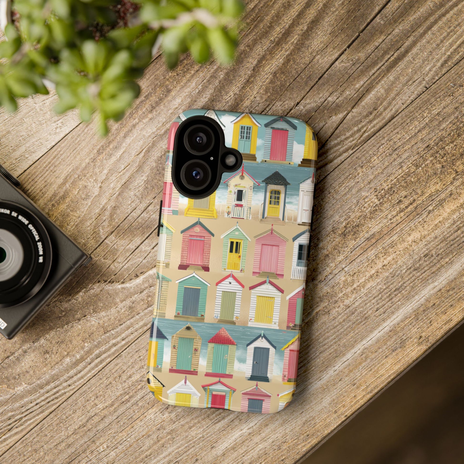 Bespoke Phone Case with Colourful Beach Huts - Art Naive English Seaside Summer Design for iPhone, Samsung & Pixel, Tough Beach Phone Cover